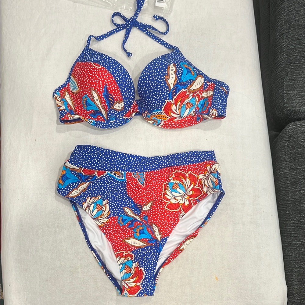 VENUS Red and Blue Floral Bikini